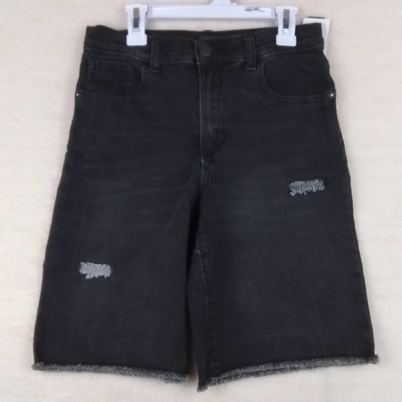Oshkosh Jean Shorts Boys Size 12 in Faded Black w/ Distressing, Adjustable Waist - Picture 1 of 14